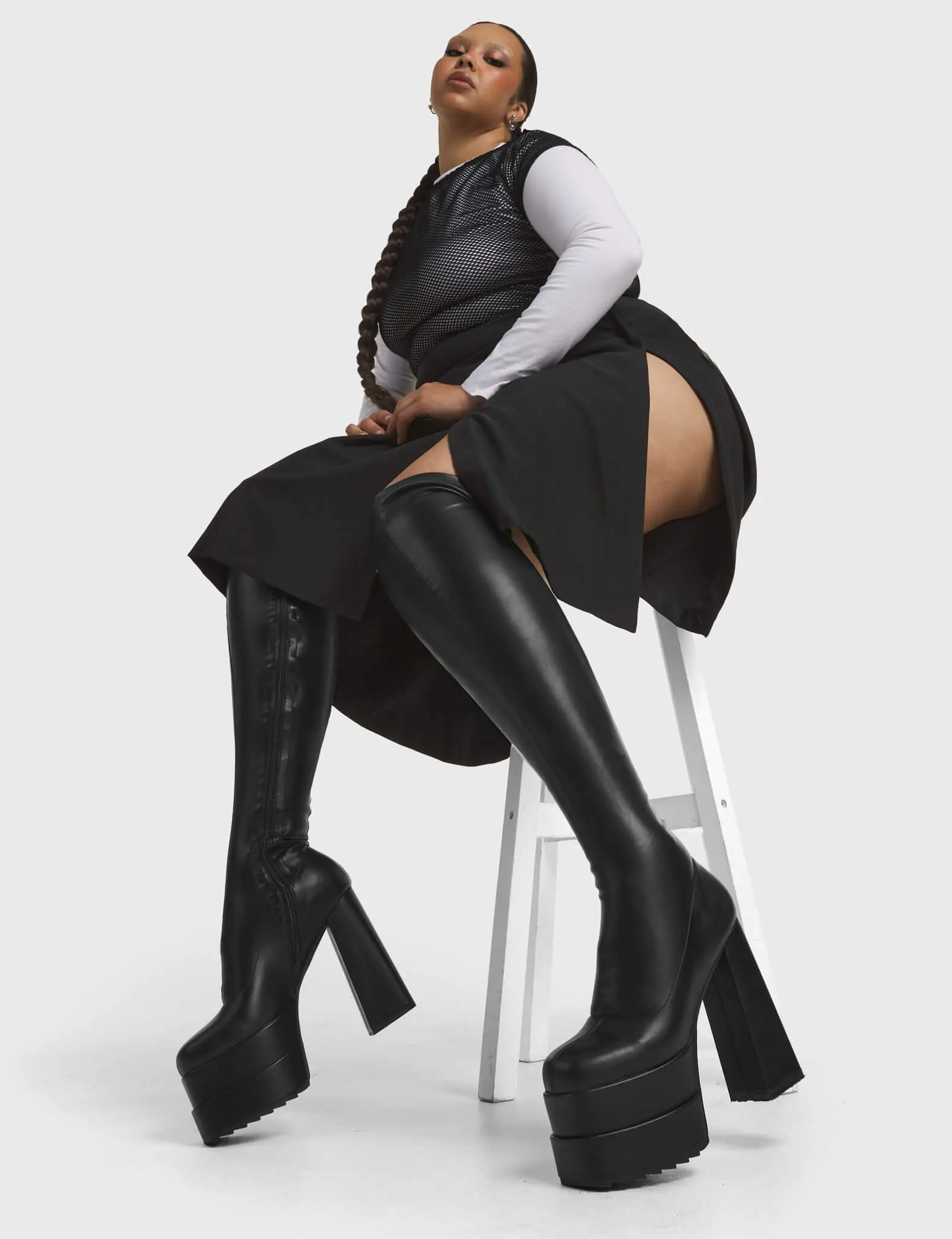 Fantasies Super Stretch Platform Thigh High Boots - Image 3