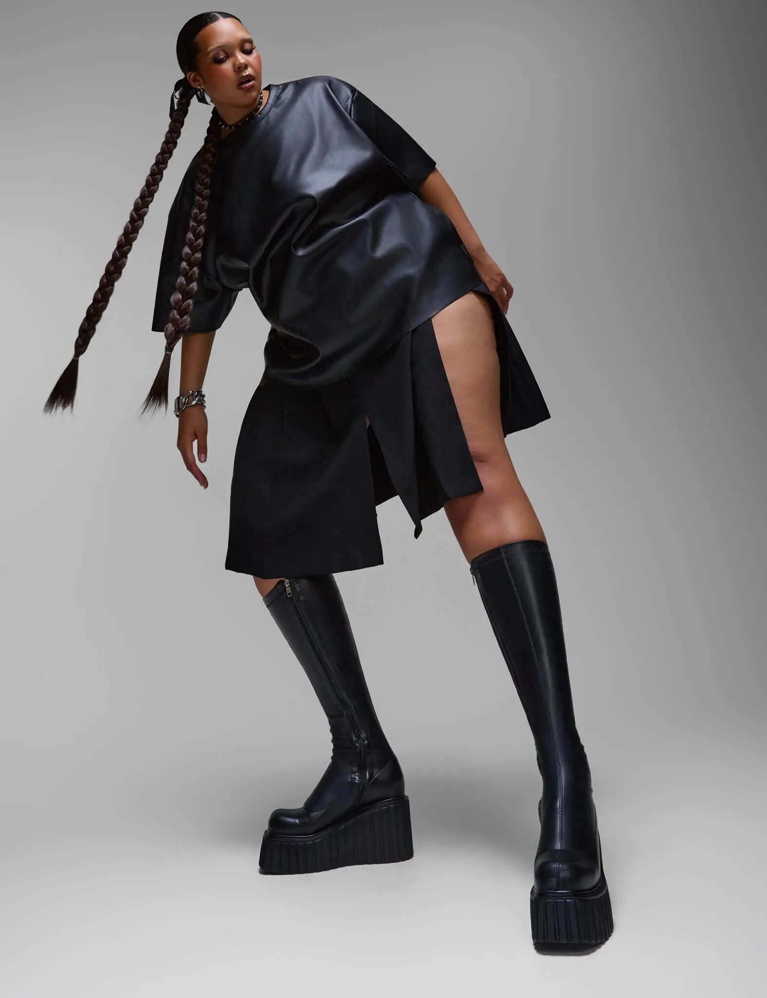 Pillow Talk Super Stretch Chunky Creeper Platform Knee High Boots - Image 3