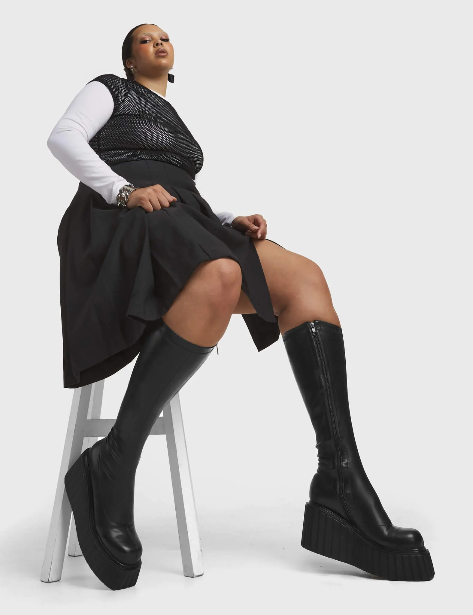 Pillow Talk Super Stretch Chunky Creeper Platform Knee High Boots - Image 4